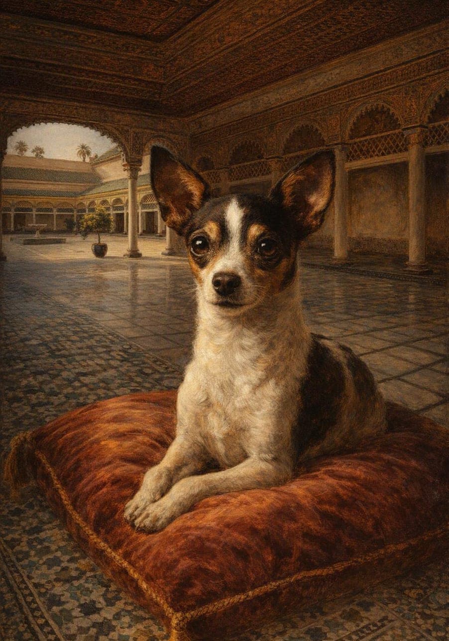 Example custom pet portrait at Bahia Palace, Marrakech