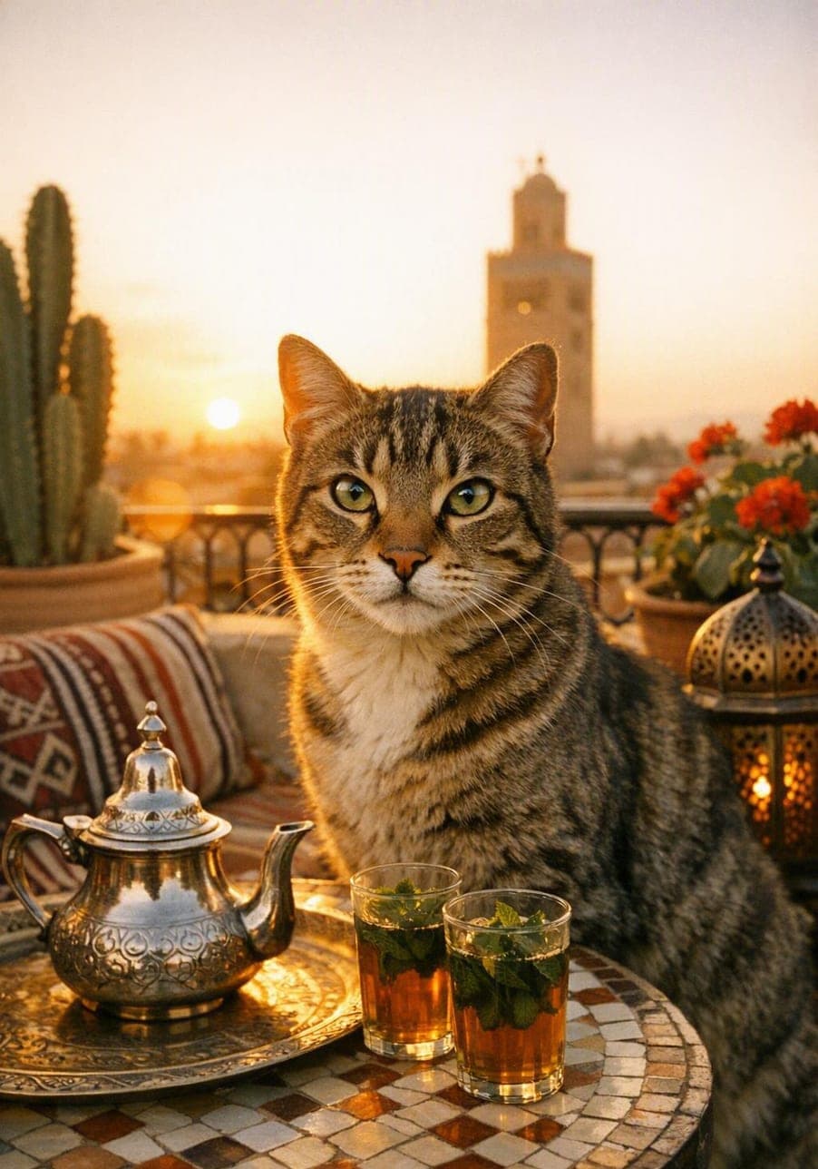 Example custom pet portrait at A Gueliz Café Terrace, Marrakech