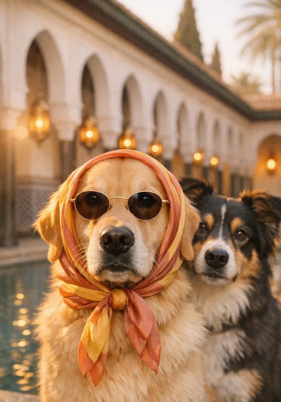 Example custom pet portrait at La Mamounia Gardens, Marrakech