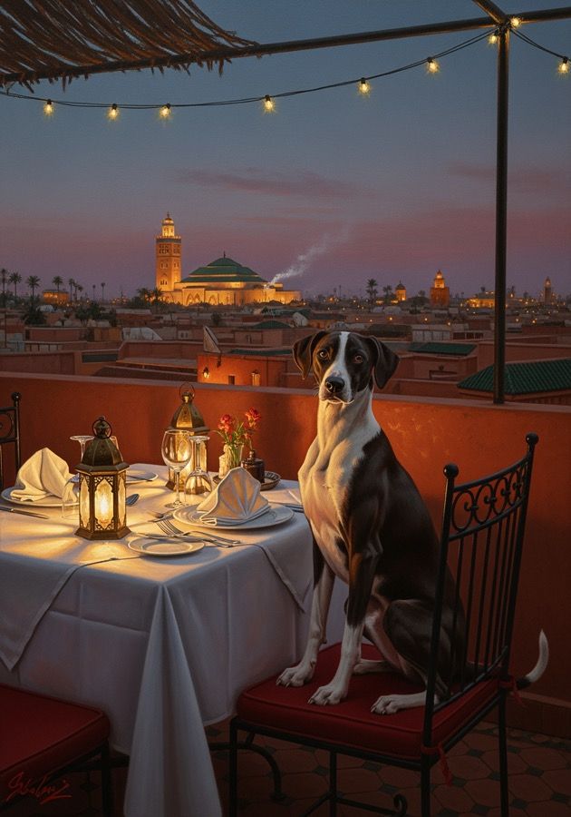 Dinner on the roof — painted in The Salon
