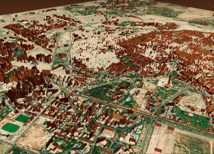 Marrakech from above, the seventeen places marked