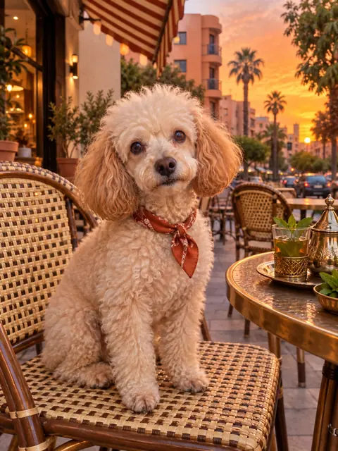 Example pet portrait at a Marrakech café terrace